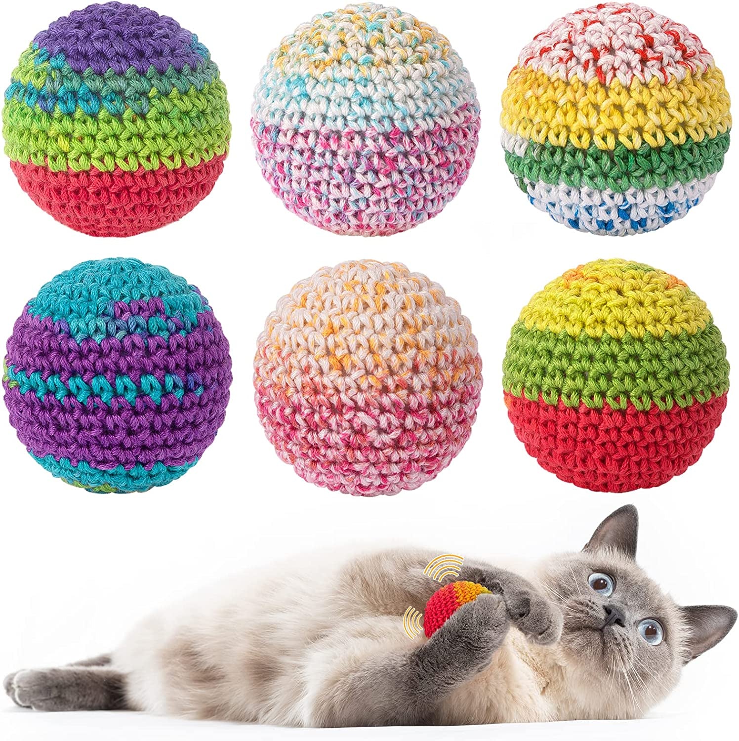 Cat Toys Balls, Woolen Yarn Cat Ball Toy with Bell Inside, Cat Toys for Indoor C
