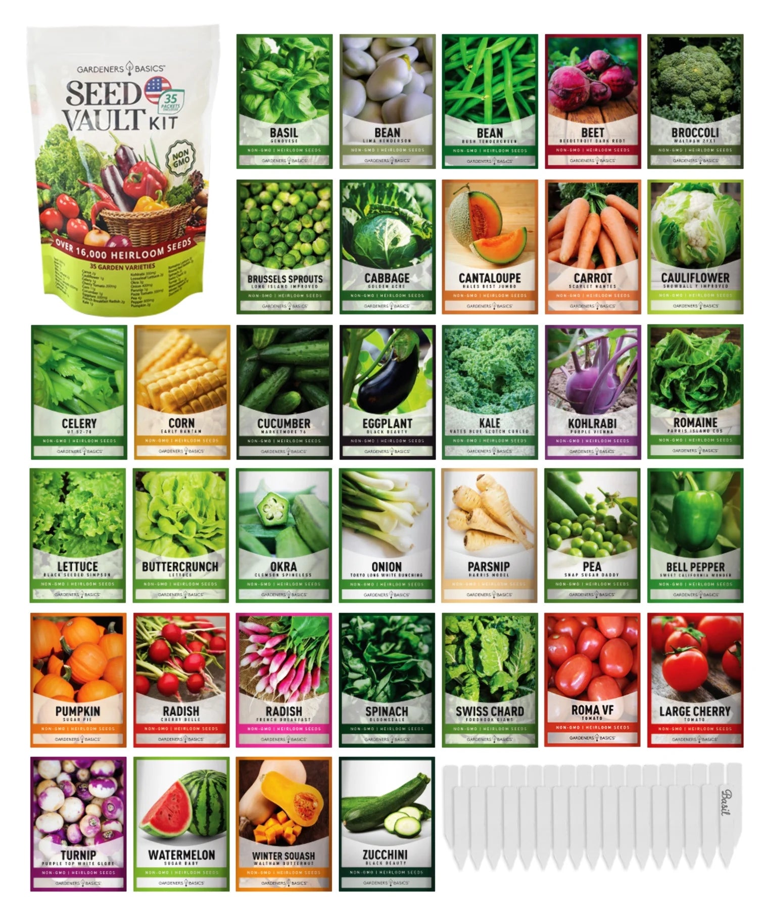 Vegetable Seed Vault Kit – 35 Heirloom Non-Gmo Vegetable Seeds for Gardening Survival Food Storage