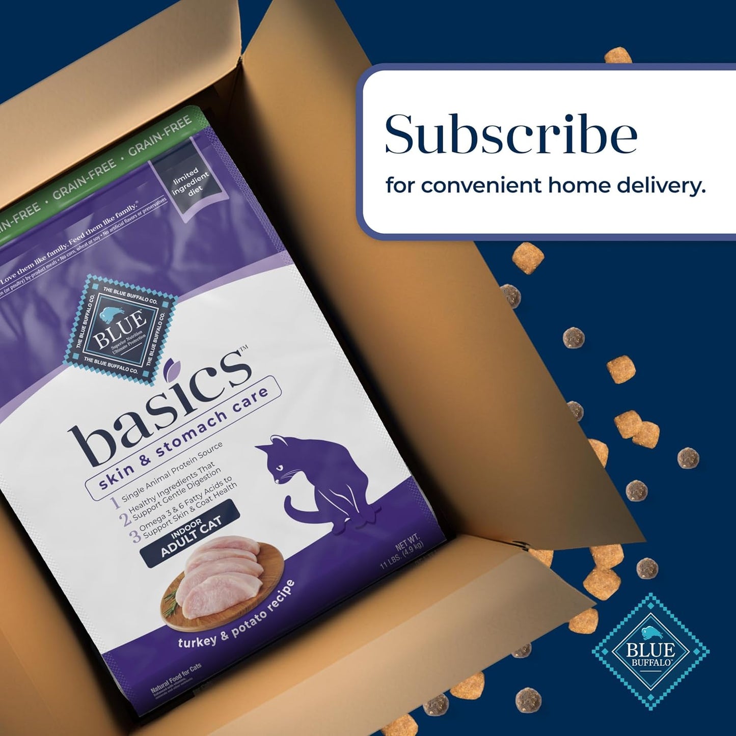 Nourish Your Cat with Blue Buffalo Basics Grain-Free Dry Cat Food - Skin & Stomach Care, Turkey & Potato Recipe, 11-Lb. Bag