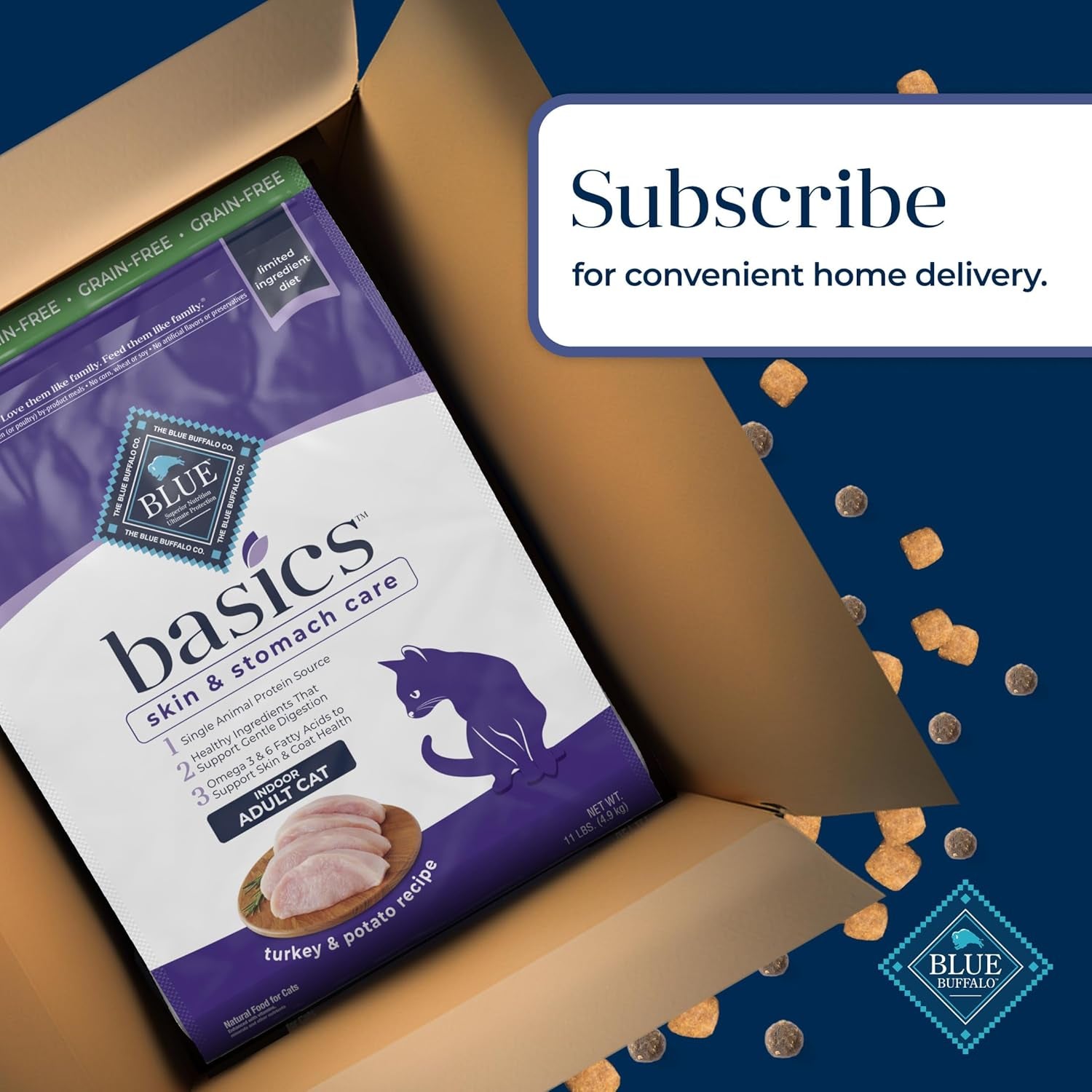 Nourish Your Cat with Blue Buffalo Basics Grain-Free Dry Cat Food - Skin & Stomach Care, Turkey & Potato Recipe, 11-Lb. Bag