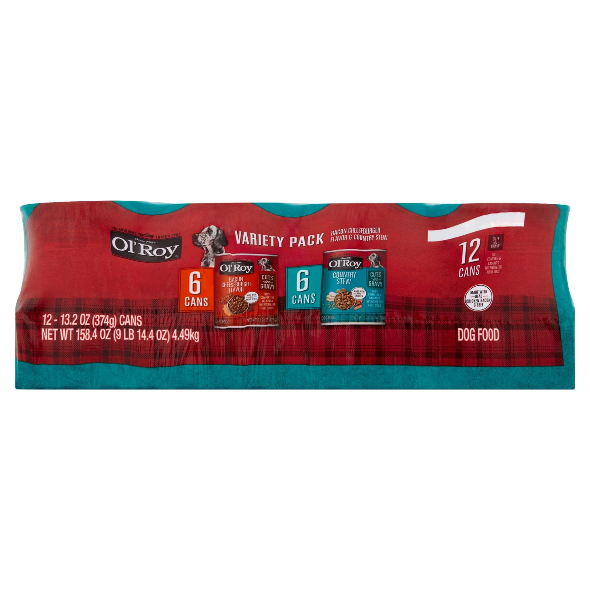 Ol' Roy Bacon Cheeseburger and Country Stew Cuts in Gravy Wet Dog Food Variety Pack, 13.2 Oz Cans, 12 Count