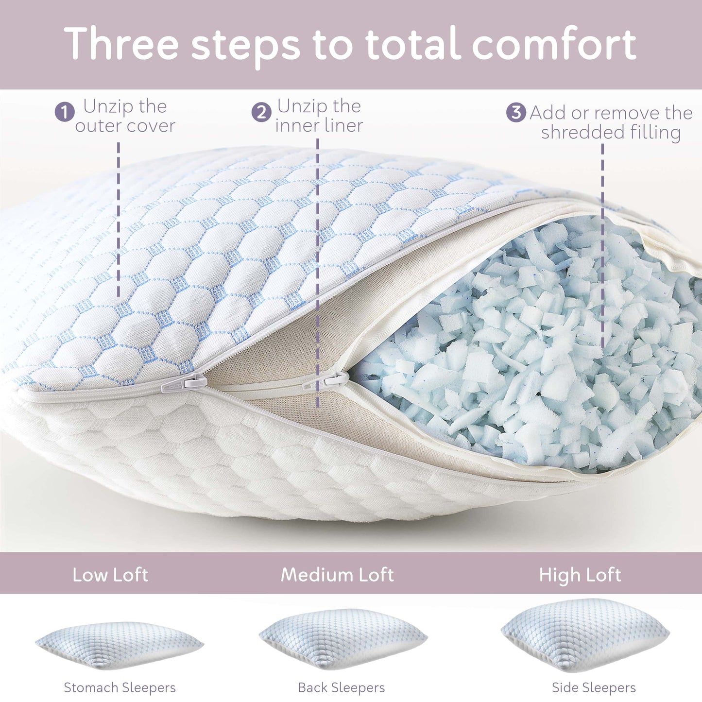 Virtu Temperature Regulating Memory Foam Pillows King Pillows Set of 2, Reversible King Size Pillows, Cooling Pillows King 20" X 36"