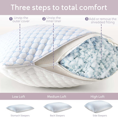 Virtu Temperature Regulating Memory Foam Pillows King Pillows Set of 2, Reversible King Size Pillows, Cooling Pillows King 20" X 36"