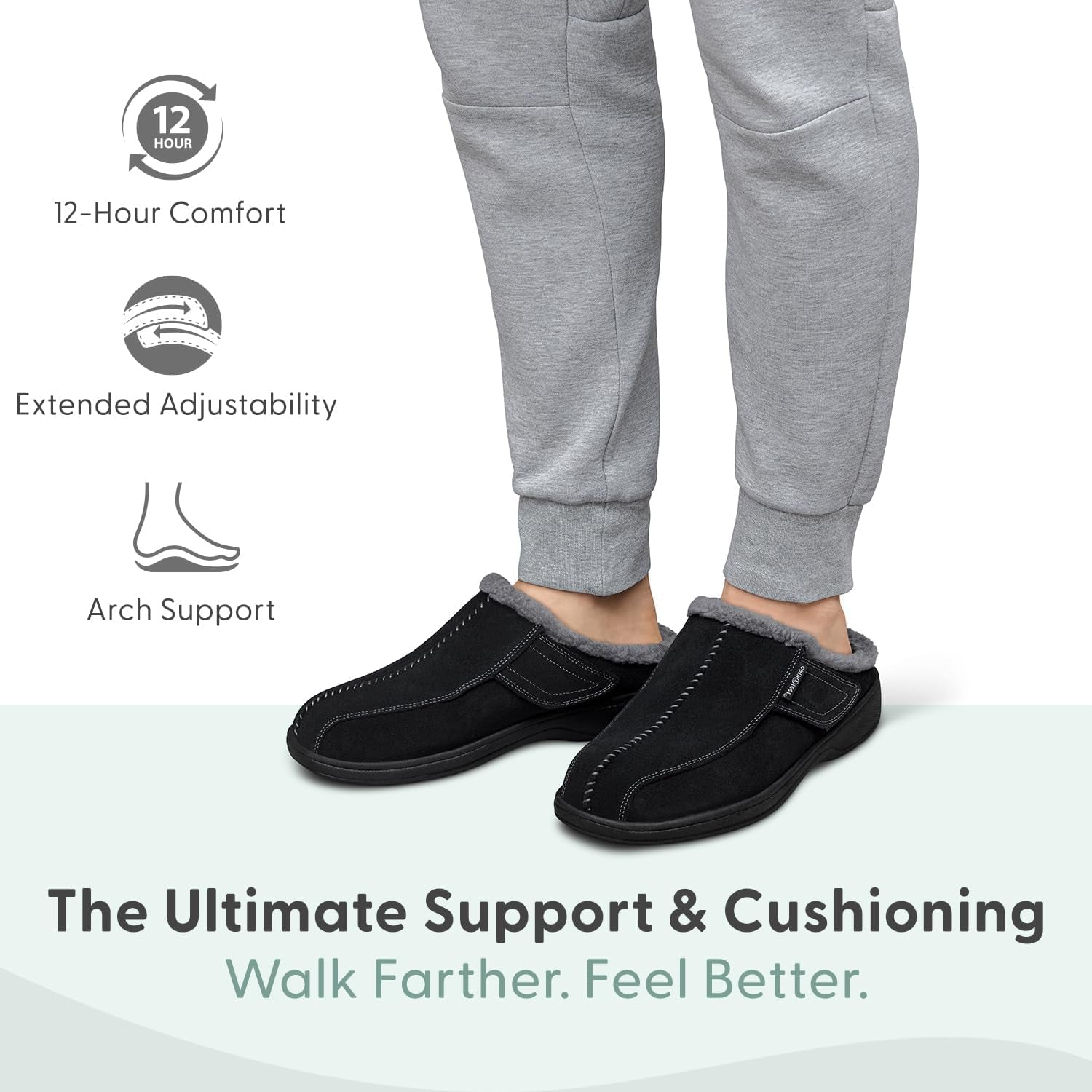 Orthofeet Men'S Orthopedic Asheville Adjustable Faux Fur Lined Slipper