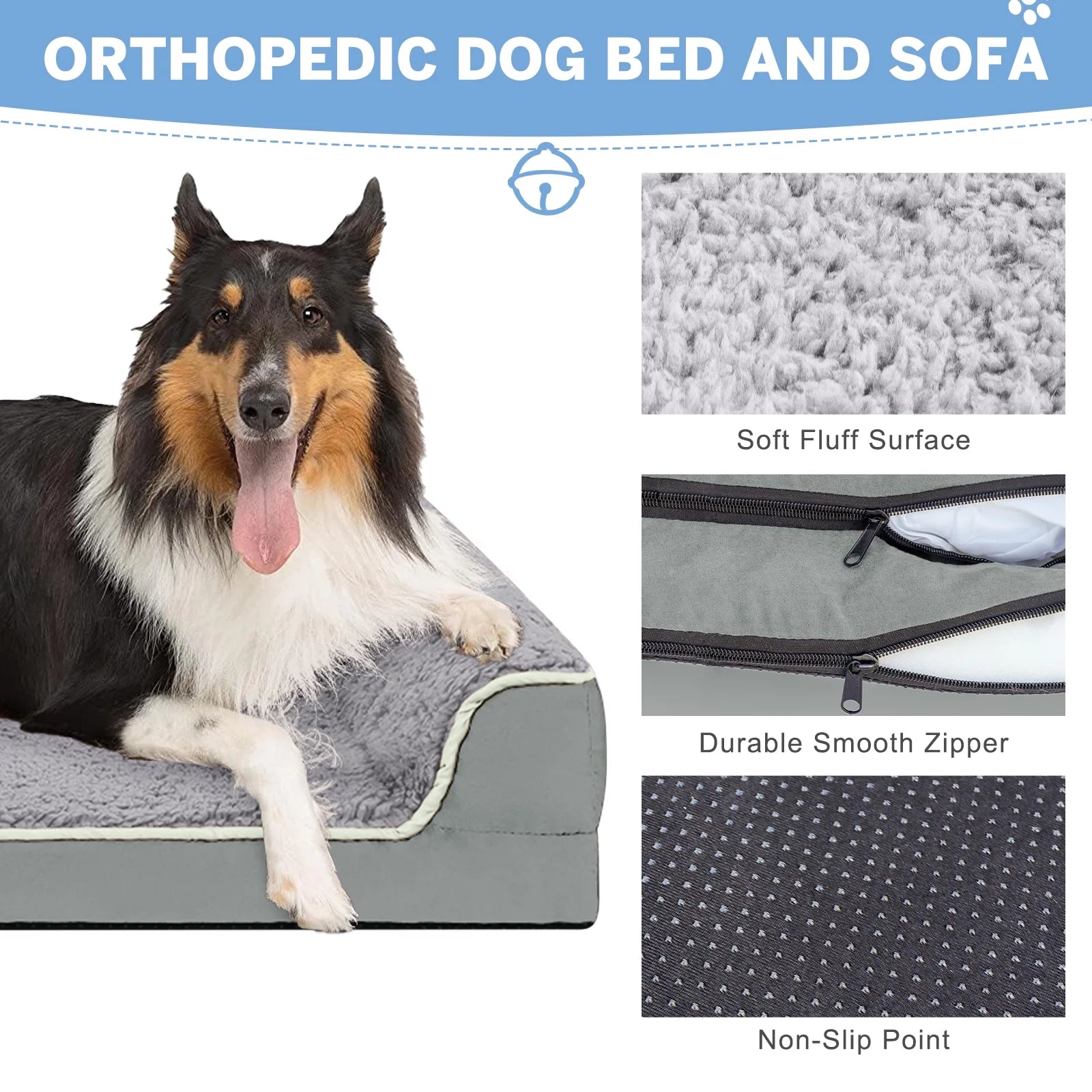 Payusd Dog Bed for Large Medium Small Dogs Orthopedic Dog Sofa Bed Non Slip Pet Couch with Removable Washable Cover Supportive Egg Crate Foam S to XL