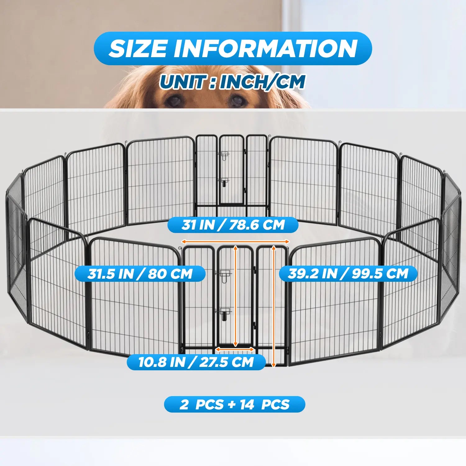Dog Fence, 4/6/8/12/16 Panels 24"\32"\40"H Foldable Dog Playpen, Exercise Heavy Duty Metal Dog Cage for Yard, Lockable Double Door Pet Fence Indoor Outdoor Dog Pen for Large Medium Small Animals Pet