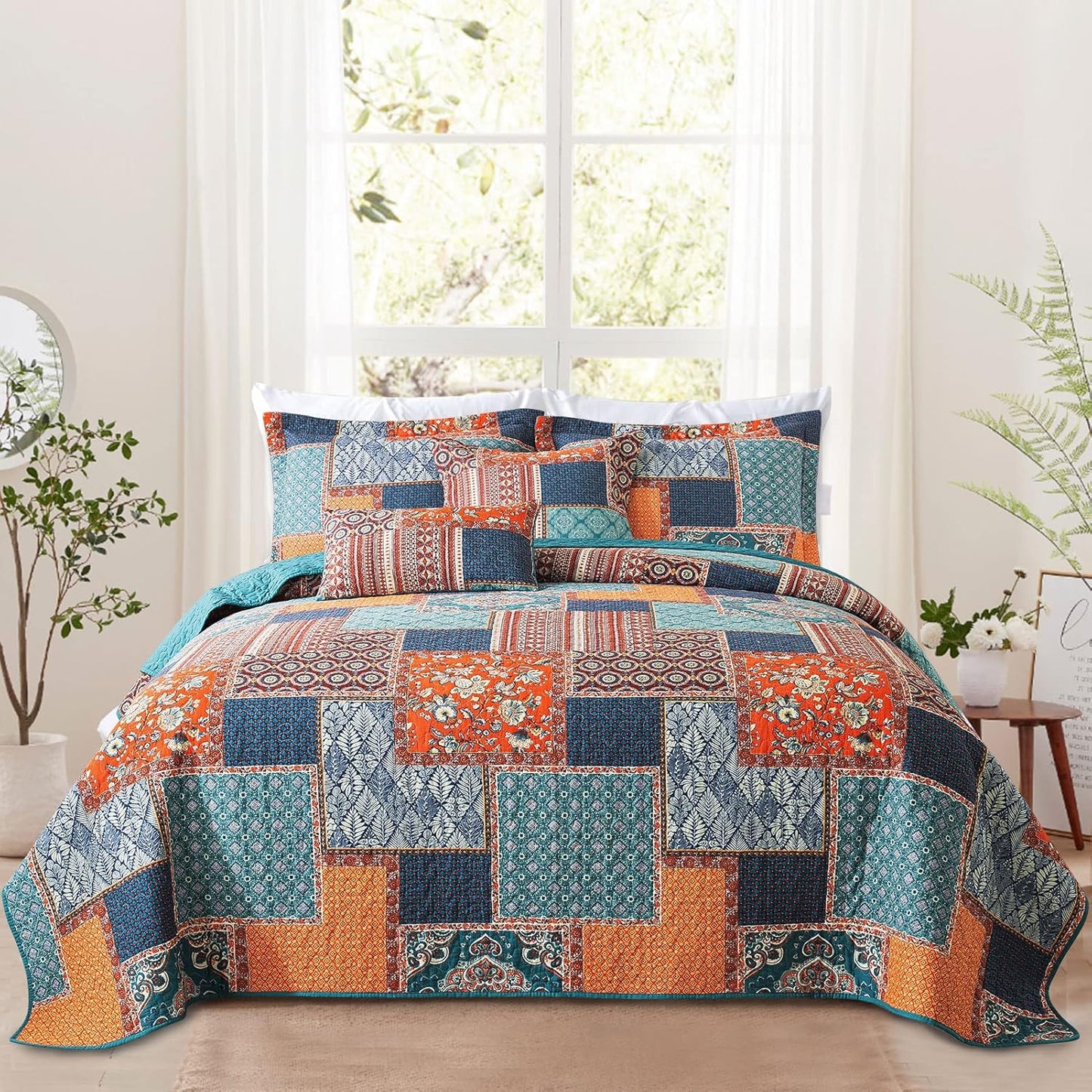 VAPUTAR 100% Cotton Face Quilt King Size Bedding Set - Quilt Bedding Set | Farmhouse King Size Quilts, Lightweight Reversible Coverlets Bedspreads for Bedroom