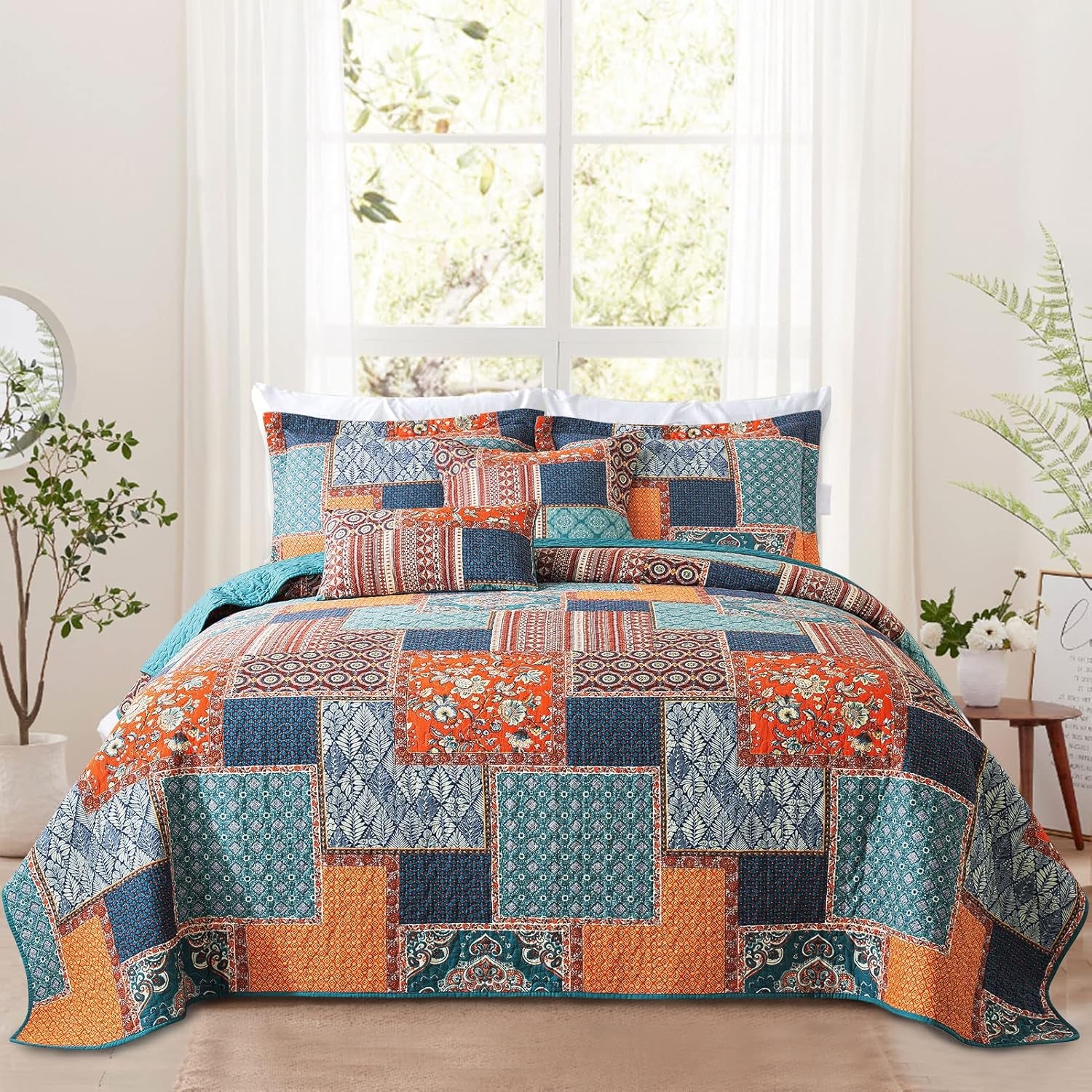 VAPUTAR 100% Cotton Face Quilt King Size Bedding Set - Quilt Bedding Set | Farmhouse King Size Quilts, Lightweight Reversible Coverlets Bedspreads for Bedroom