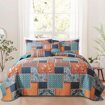 VAPUTAR 100% Cotton Face Quilt King Size Bedding Set - Quilt Bedding Set | Farmhouse King Size Quilts, Lightweight Reversible Coverlets Bedspreads for Bedroom