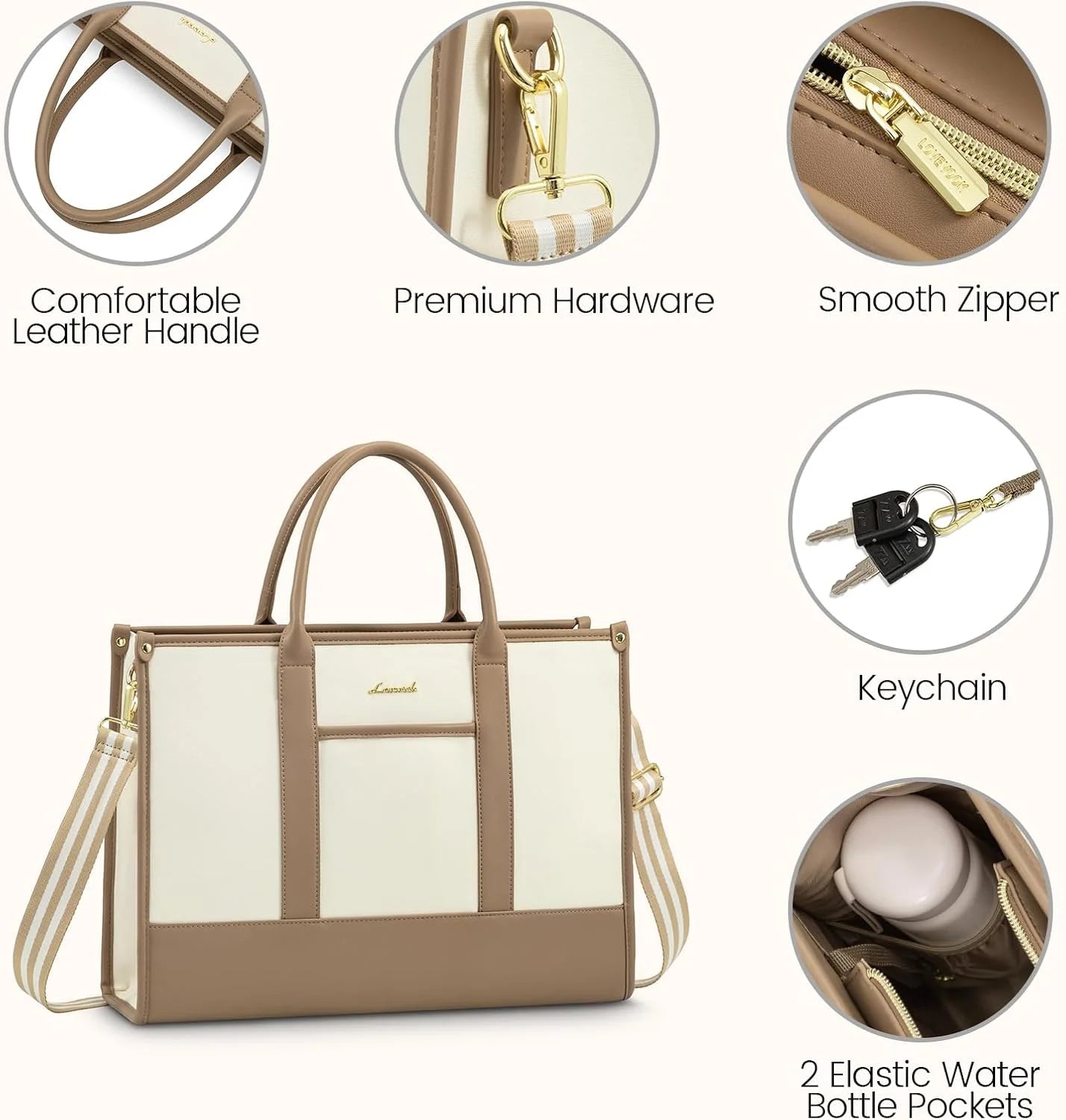 Lovevook Laptop Tote Bag for Women, Lightweight Pu Leather Work Tote Bag with Clutch Purse, Large Computer Bag Briefcase Fit for 15.6" Laptop