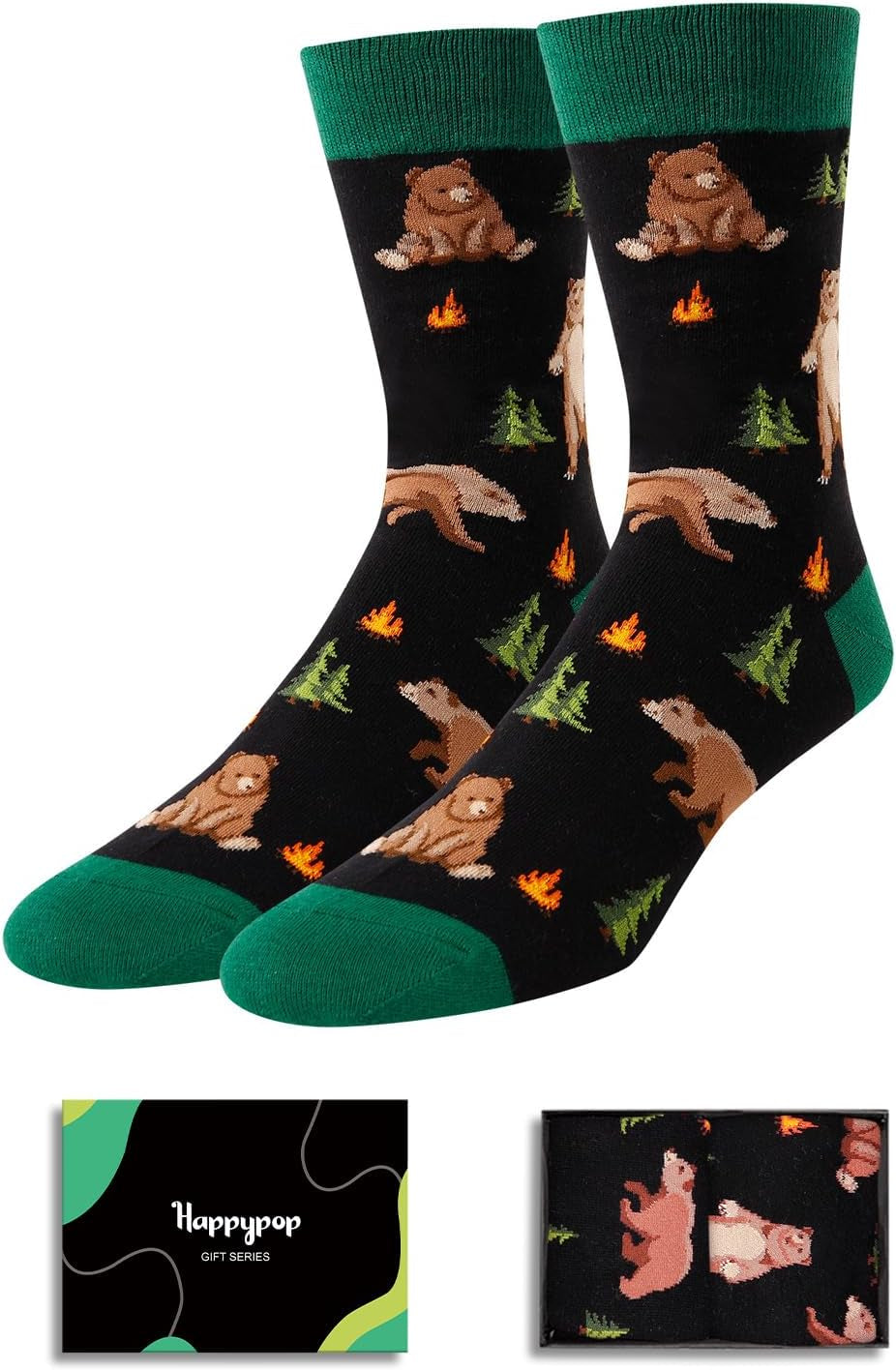 HAPPYPOP Funny Socks for Men - Bear Shark Sloth Lover Gifts for Teen Boys, Cow Wolf Socks