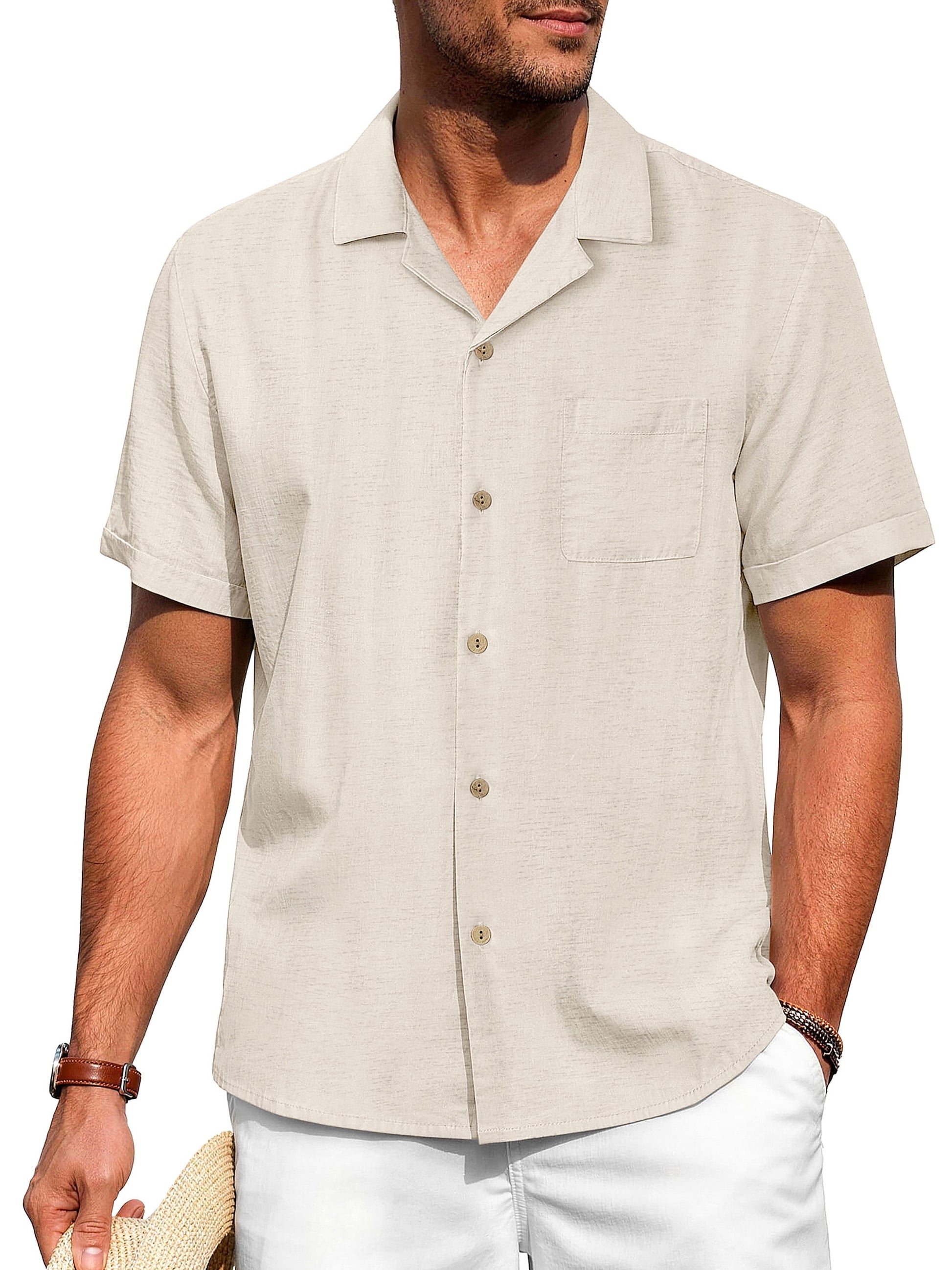 GENTS BLISS Men Linen Shirts Casual Short Sleeve Button down Shirts for Men Beach Tops with Pocket