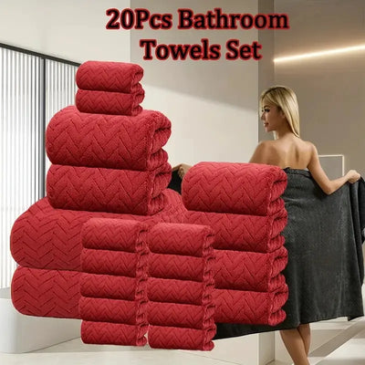 20-Piece Microfiber Bathroom Absorbent Towel Set, Includes 12 Washcloths & 8 Bath Towels, Multi-Color Options, Soft & Durable, Ideal for Home & Travel Use
