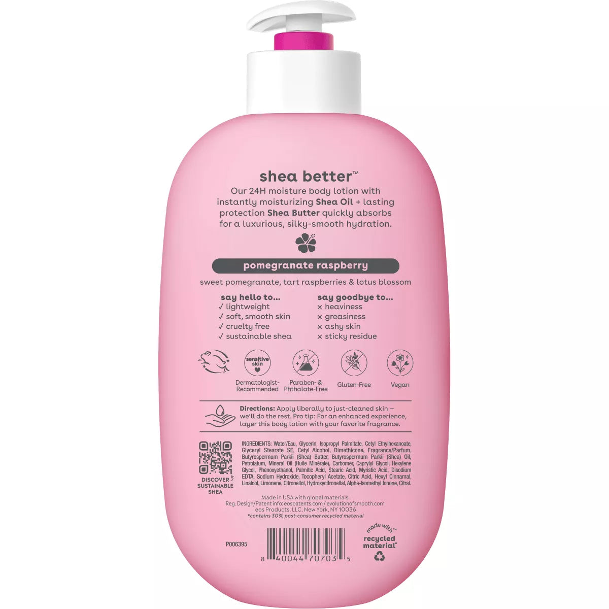 Eos Shea Better 24H Moisture Body Lotion - Pomegranate Raspberry - 16 Fl Oz: Hypoallergenic, Paraben-Free, Phthalate-Free