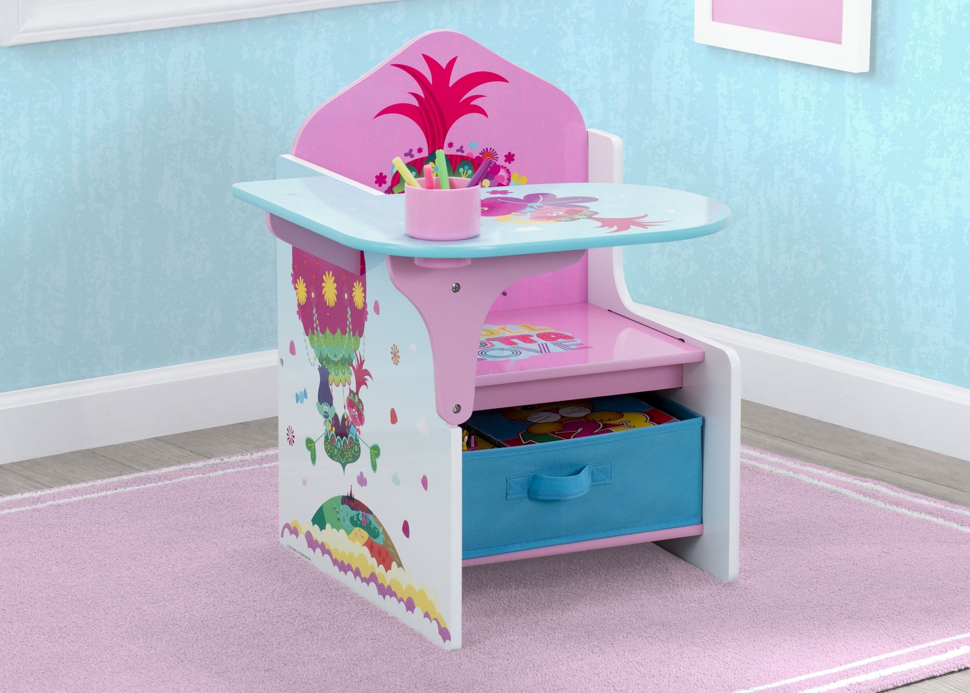 Trolls World Tour Chair Desk with Storage Bin by Delta Children, Greenguard Gold Certified