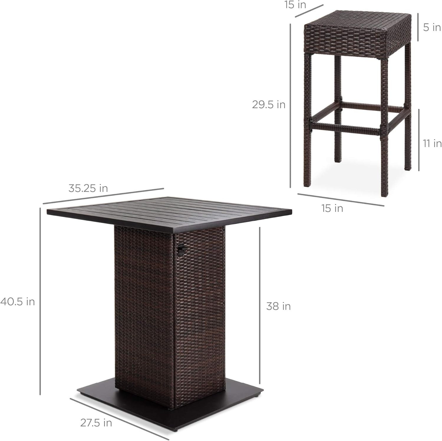 Best Choice Products 5-Piece Outdoor Wicker Bar Table Set for Patio, Poolside, Backyard W/Built-In Bottle Opener, Hidden Storage Shelf, Metal Tabletop, 4 Stools - Brown