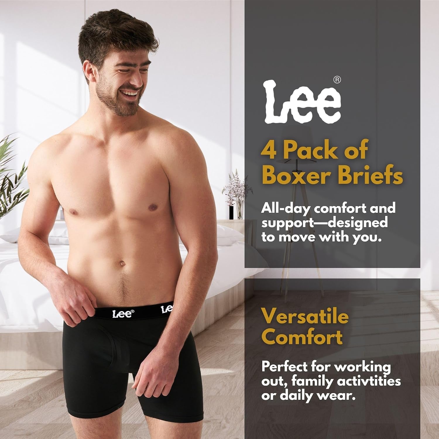 Lee Mens Underwear 4 Pack Boxers for Men Cotton Stretch Boxer Briefs