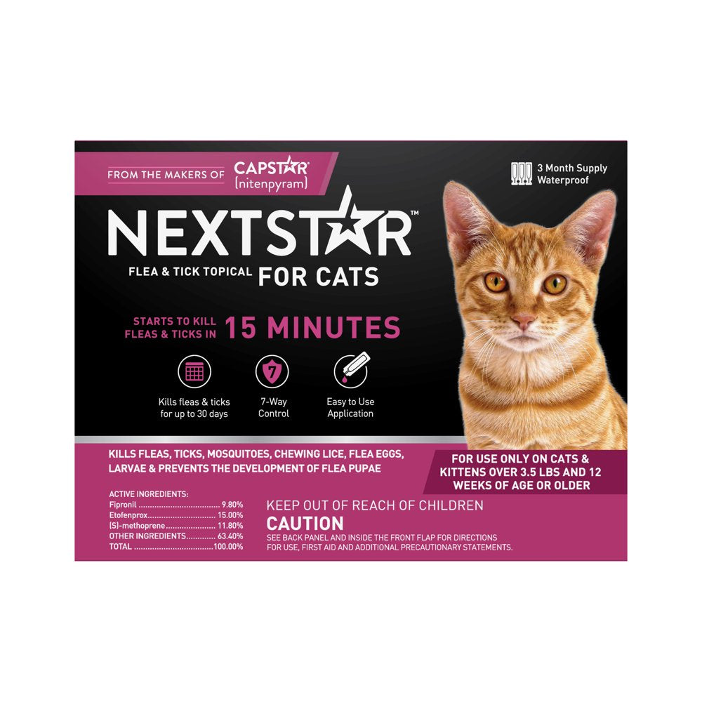 NEXTSTAR Flea & Tick Topical Prevention for Cats over 3.5 Lbs, 3-Month Supply