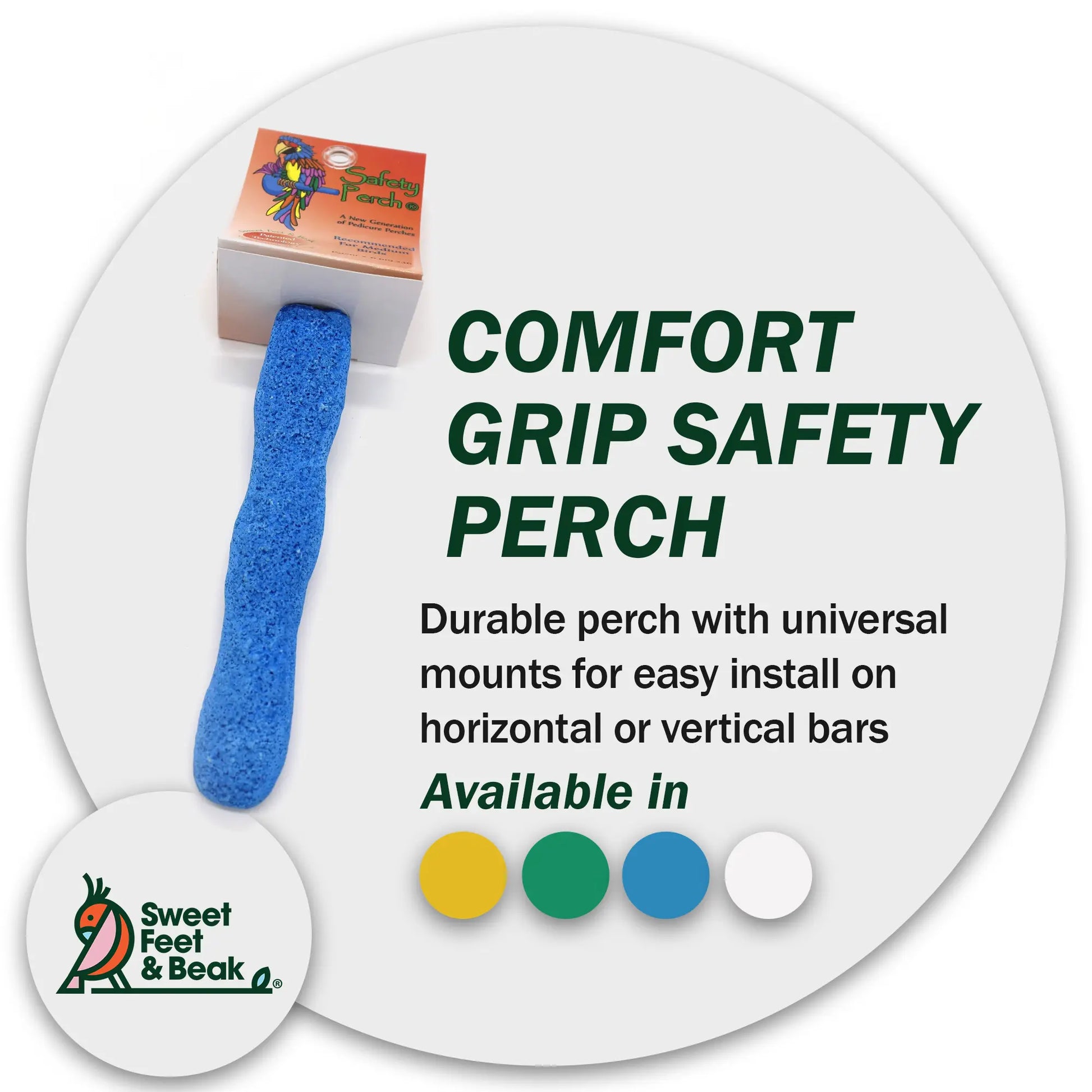 Comfort Grip Safety Perch for Bird Cages - Pedicure Perch for Healthy Nails & Beaks - Easy to Install Bird Cage Accessories - Small, 6.5"