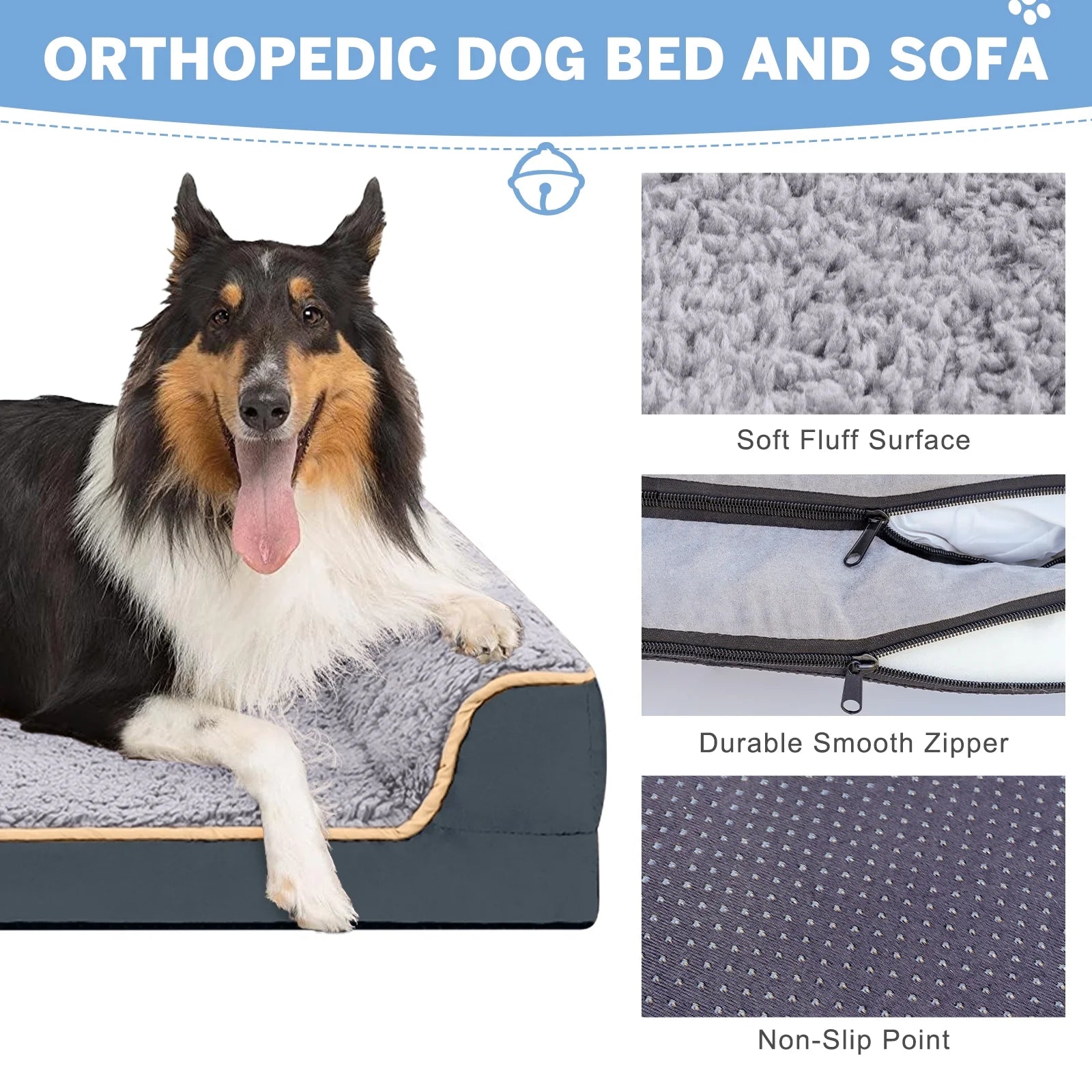 Payusd Dog Bed for Large Medium Small Dogs Orthopedic Dog Sofa Bed Non Slip Pet Couch with Removable Washable Cover Supportive Egg Crate Foam S to XL, Dark Gray