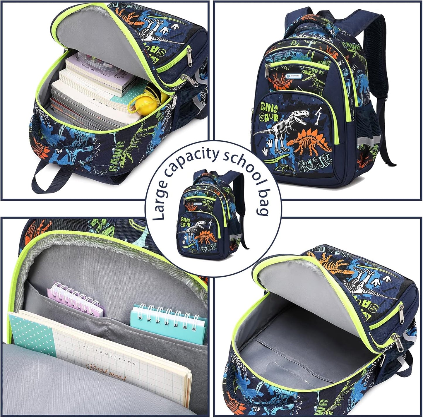 3Pcs Boys Dinosaur Backpack Set with Lunch Box Pencil Case, School Book Bag for Kids Elementary Preschool 1