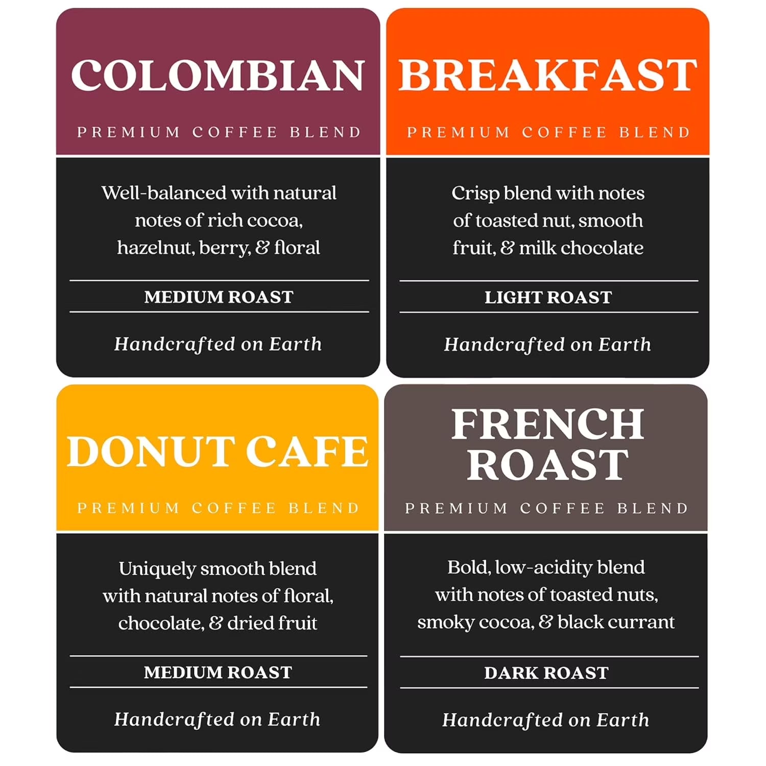Copper Moon Variety Pack Coffee, Single Cup Pods, 20 Each: Donut Cafe, Breakfast Blend, Colombian, French Roast, 80 Ct