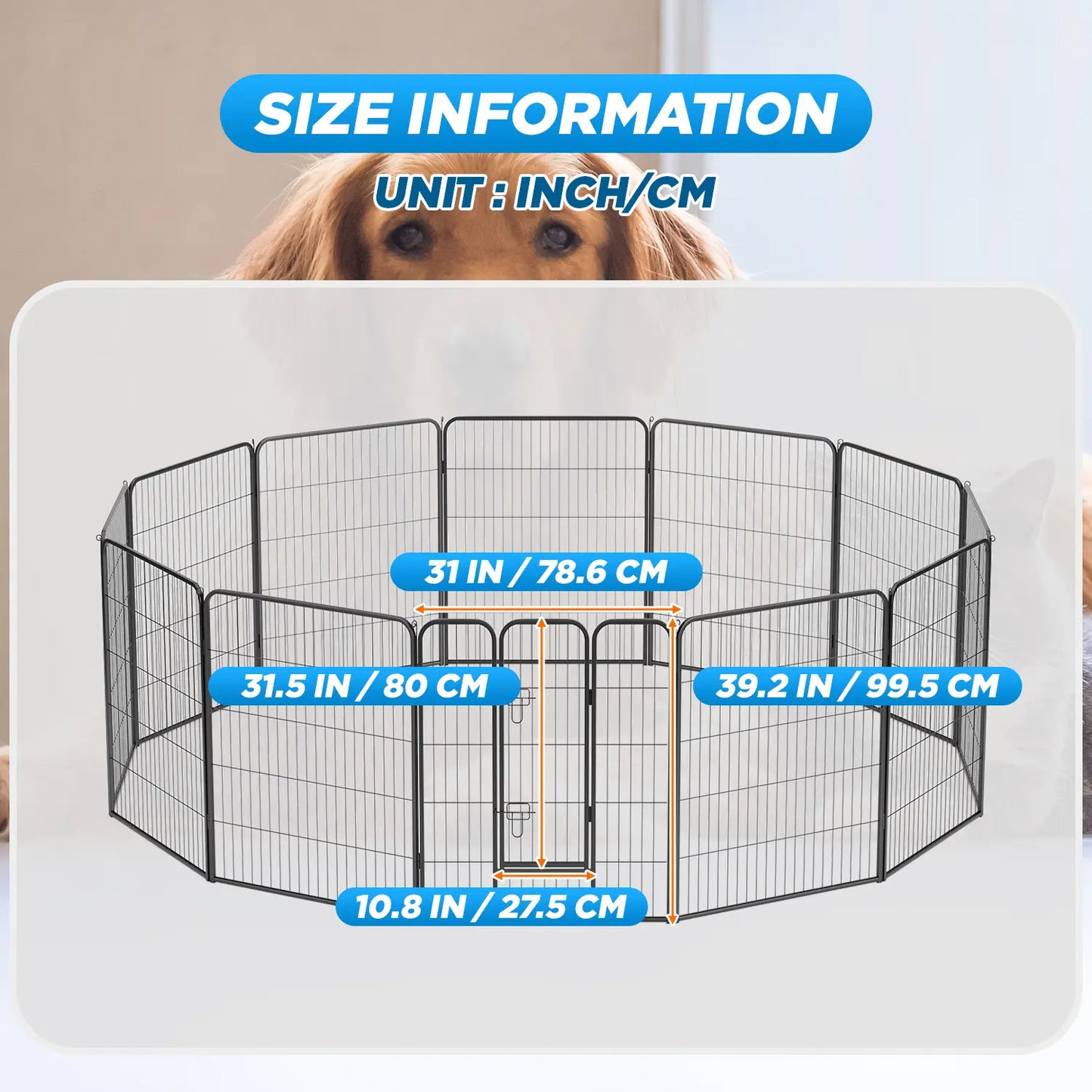 Dog Fence, 4/6/8/12/16 Panels 24"\32"\40"H Foldable Dog Playpen, Exercise Heavy Duty Metal Dog Cage for Yard, Lockable Double Door Pet Fence Indoor Outdoor Dog Pen for Large Medium Small Animals Pet