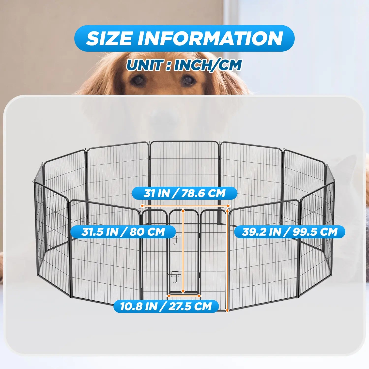 Dog Fence, 4/6/8/12/16 Panels 24"\32"\40"H Foldable Dog Playpen, Exercise Heavy Duty Metal Dog Cage for Yard, Lockable Double Door Pet Fence Indoor Outdoor Dog Pen for Large Medium Small Animals Pet