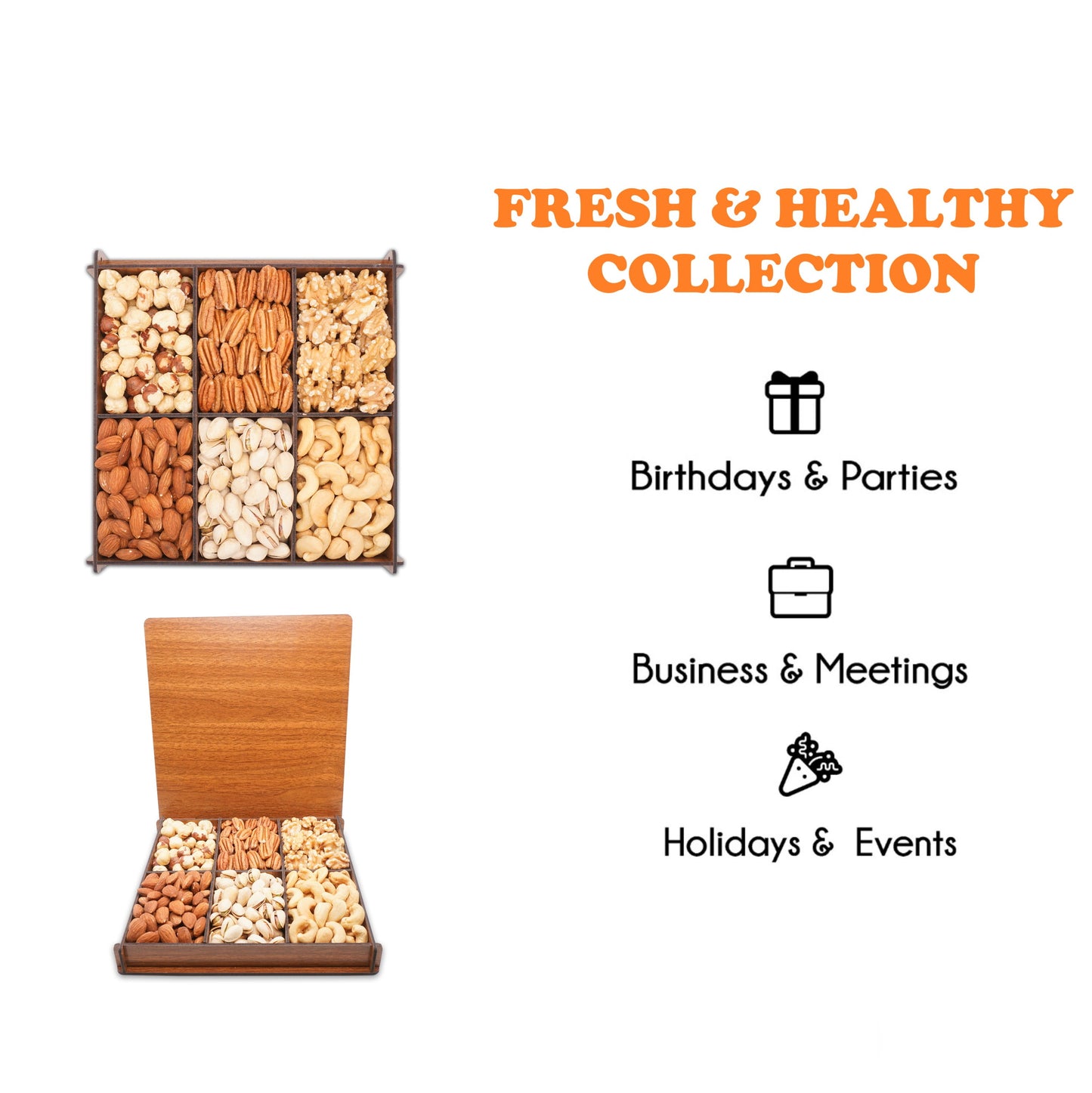 Nuts Basket, Gourmet Food Fresh Gift Ideas for Business, Customer Box, Birthday, Secret Garden'S