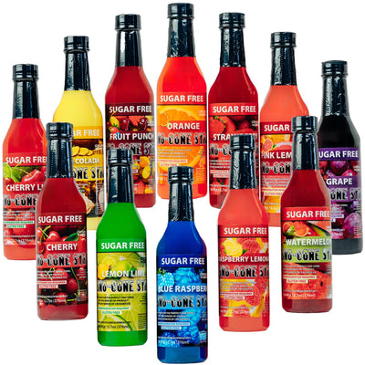 Concession Express Sugar Free Snow Cone Syrup Variety Pack, 12.7 Oz Bottles (12 Pack) – Blue Raspberry, Cherry, Cherry Lime, Fruit Punch, Grape, Lemon Lime, Orange, Pina Colada, Pink Lemonade, Raspberry Lemonade, Strawberry, and Watermelon