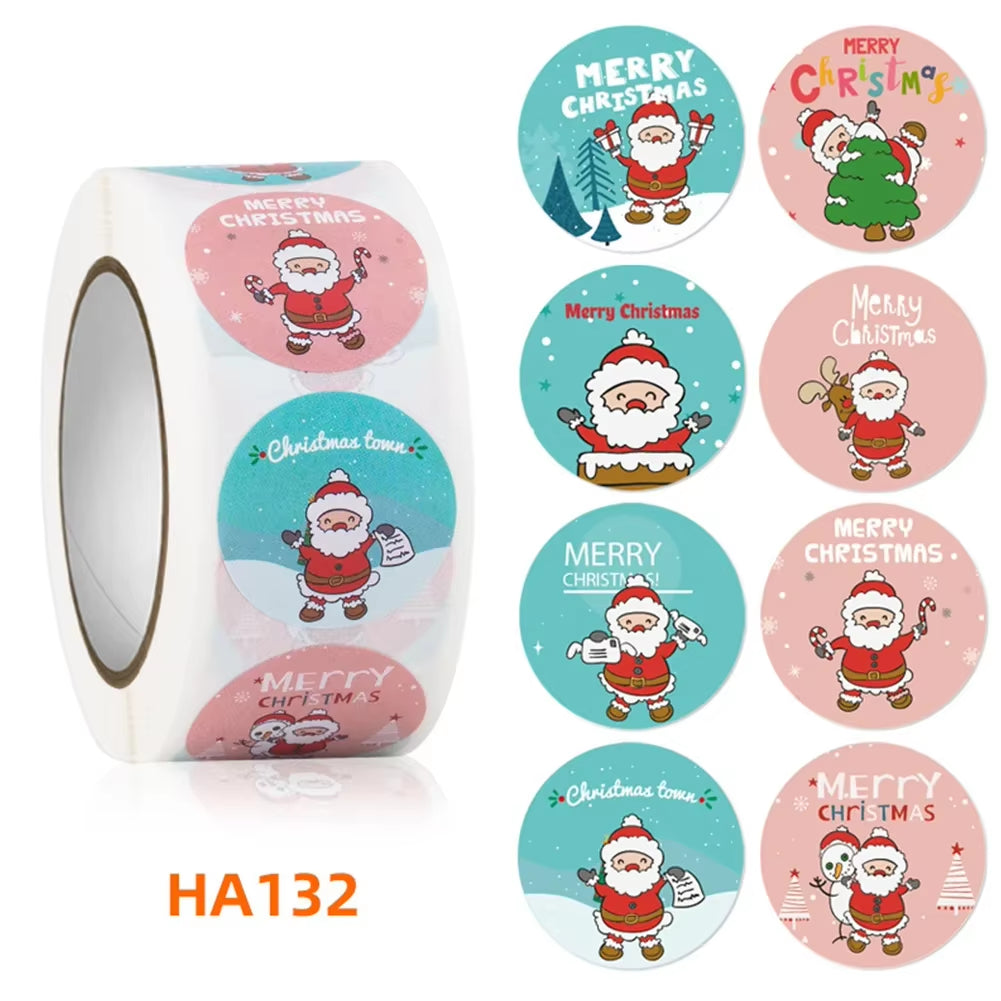 Christmas Gift Box 500Pcs round Labels Christmas Sticker Candy Bag Flower Gift Box Cake Boxes Packaging New Year Stickers