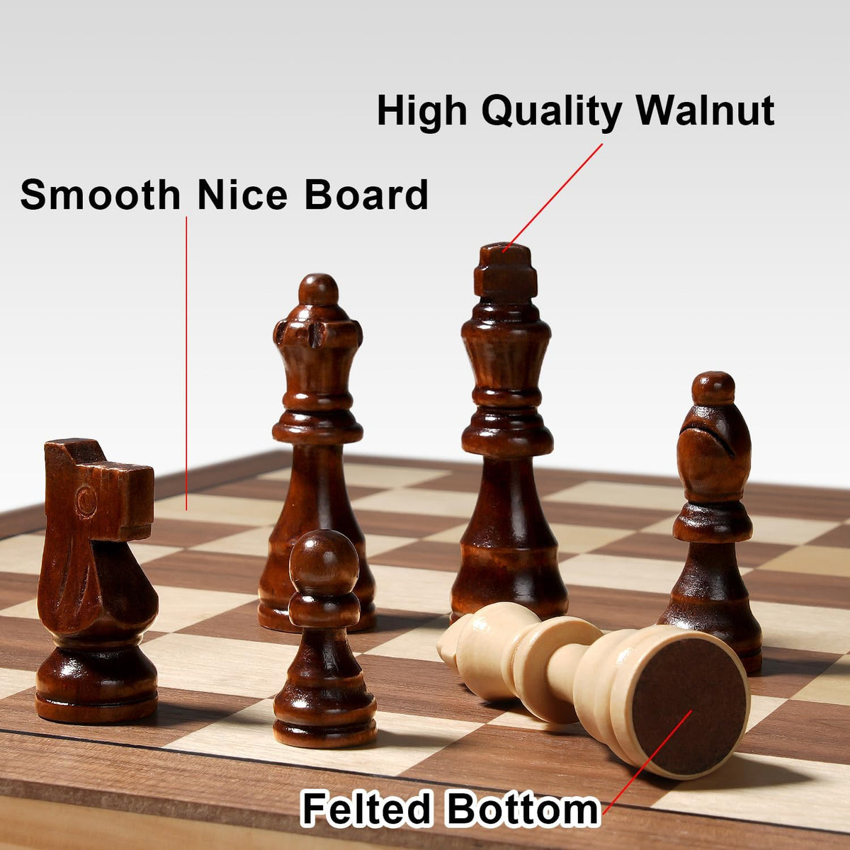 Vahome Magnetic Chess Set for Adults & Kids, 15" Wooden Folding Chess Boards, Handcrafted Portable Travel Chess Game with Pieces Storage Slots, 2 Extra Queens
