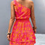 Womens Summer One Shoulder Flowy Short Dresses