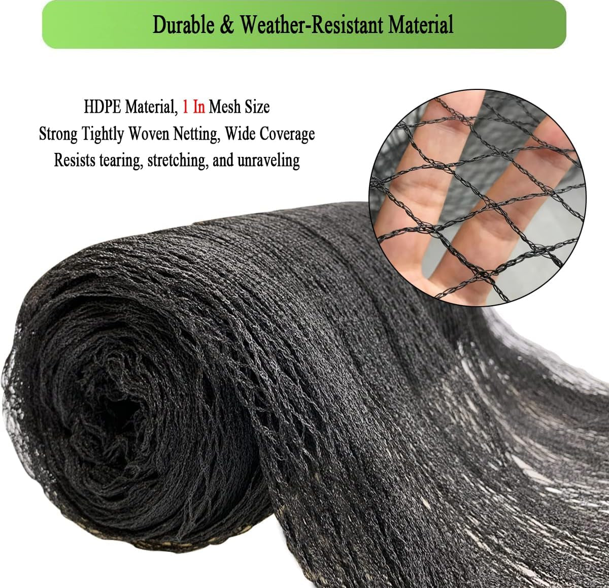 Bird Netting for Chicken Coop 25X50 FT, 1" Chicken Run Cover Net | Woven Coop Netting Roof against Hawk, Eagle, Owls, Bird Netting for Garden, Fruit Trees, Plants, Vegetables Protection