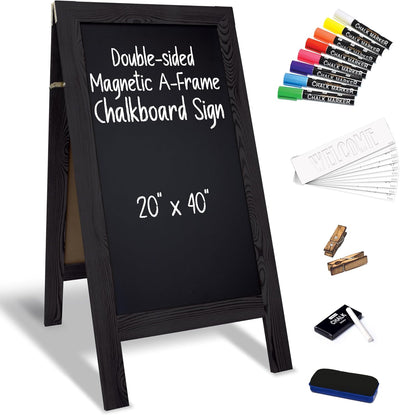 Better Office Products Magnetic A-Frame Chalkboard Sign, Extra Large 20" X 40", Standing Chalkboard Easel, Deluxe Set with Multiple Accessories, Outdoor Sidewalk Sandwich Board Sign,(Black)