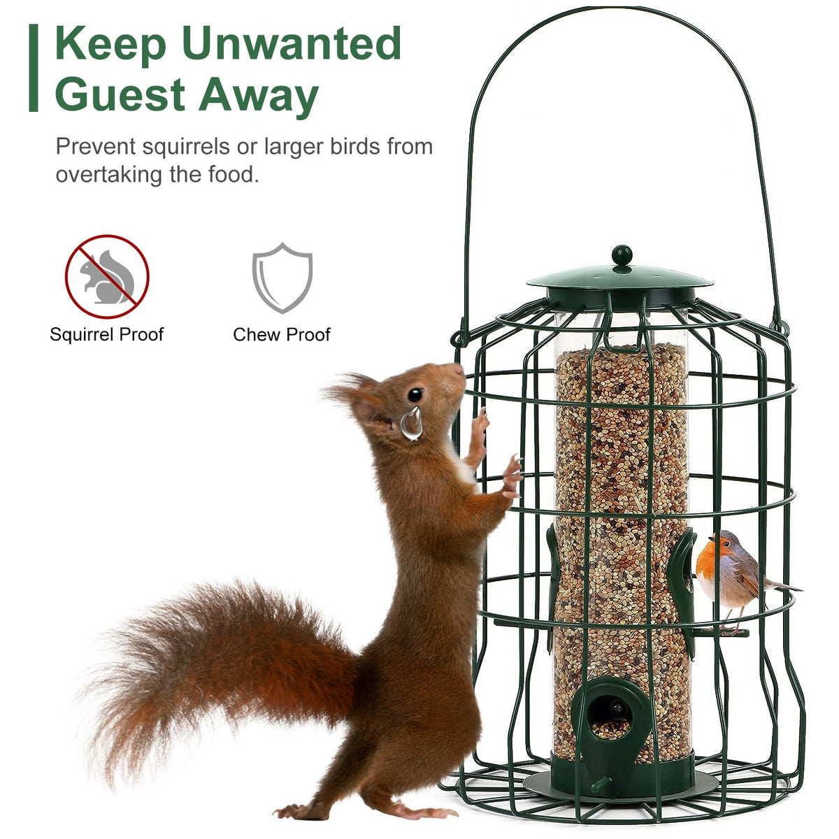 1Pc Outdoor Wild Bird Feeder Squirrel-Proof Chew-Proof Metal Hanging Seed Feeder with 4 Feeding Port for Small Songbirds