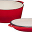 Bruntmor 7 Quart Dutch Oven Pot with Lid - 2-In-1 Oval Cast Iron Enamel Cookware with Skillet Top - Enameled Dutch Oven for Bread, Baking, Stews, Roasting - Heat Resistant up to 500°F - Red Finish