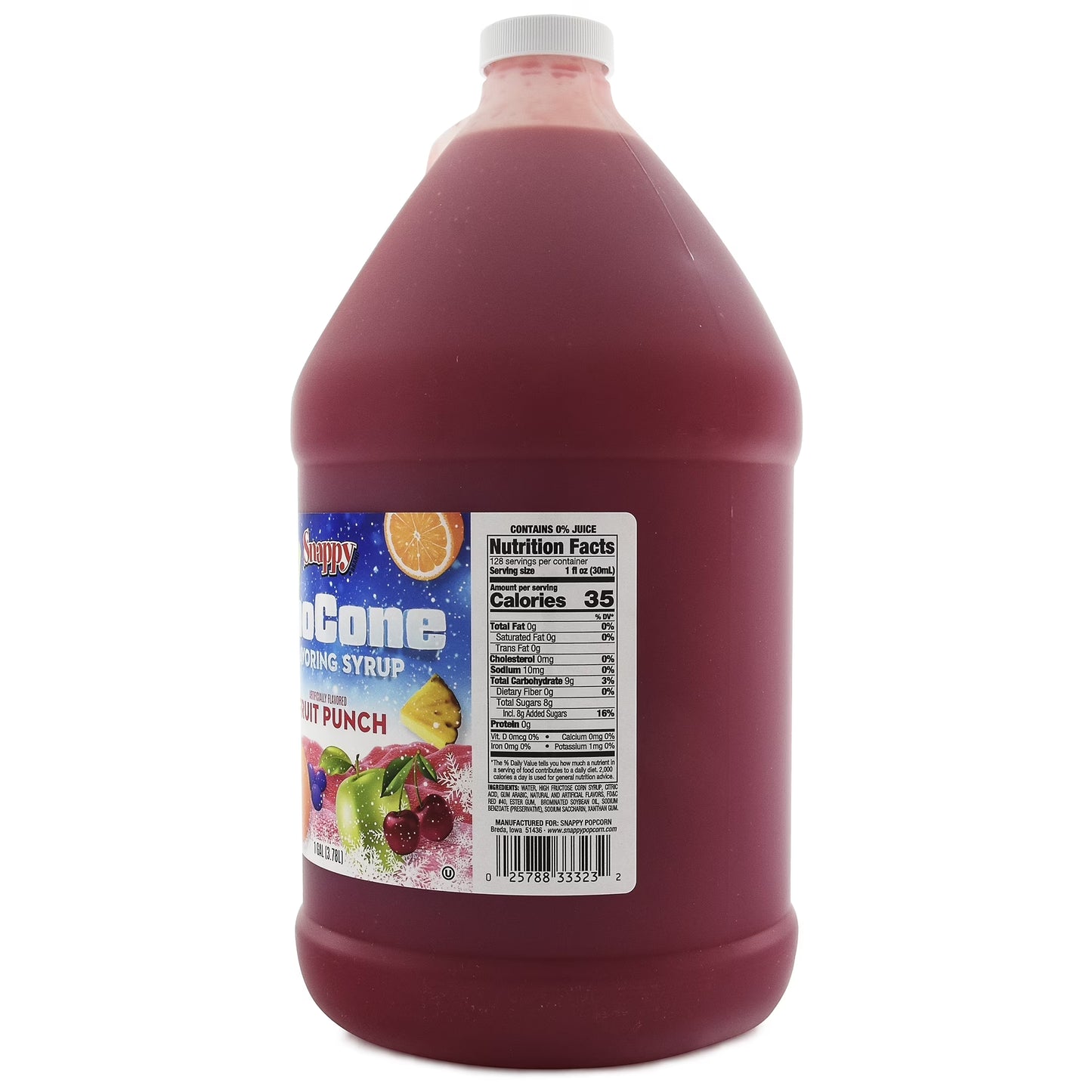 Snappy Fruit Punch Sno Cone Syrup, Flavored Syrup for Shaved Ice, 1 Gallon (128 Oz)