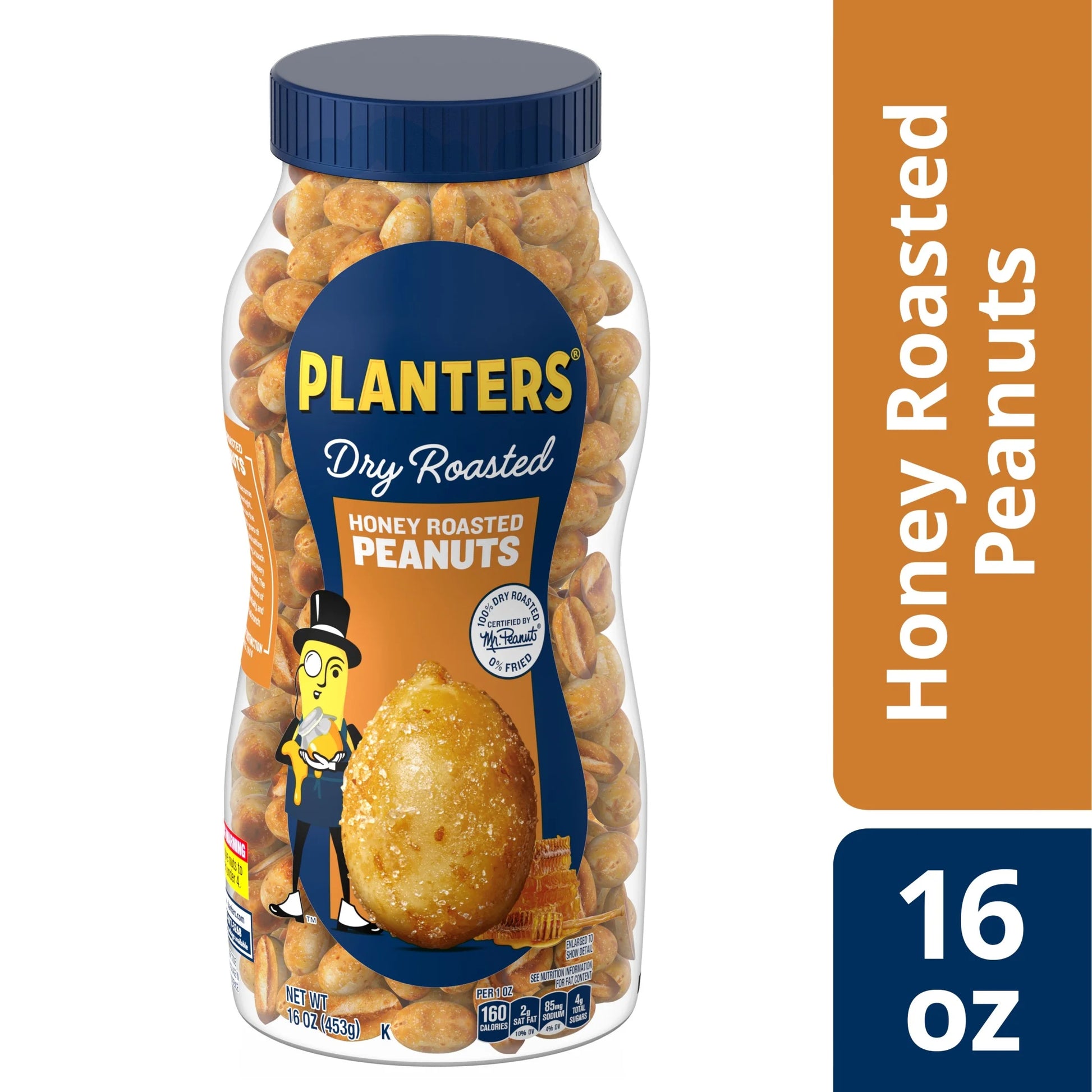(4 Pack) PLANTERS Honey Roasted Peanuts, Party Snacks, Plant-Based Protein, 16 Oz Jar