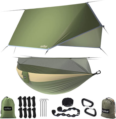 Sunyear Camping Hammock, Portable Single & Double Hammock with Net, 2 Person Hammock Tent with 2 * 10Ft Straps, Best for Outdoor Hiking Survival Travel