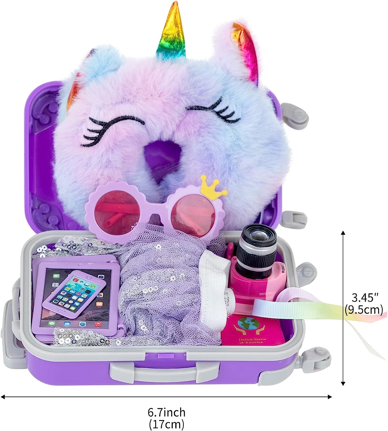 ZNTWEI American 18 Inch Doll Travel Suitcase Play Set with 18 Inch Doll Clothes and Accessories Including Sunglasses Camera Computer Phone Ipad Travel Pillow Ect