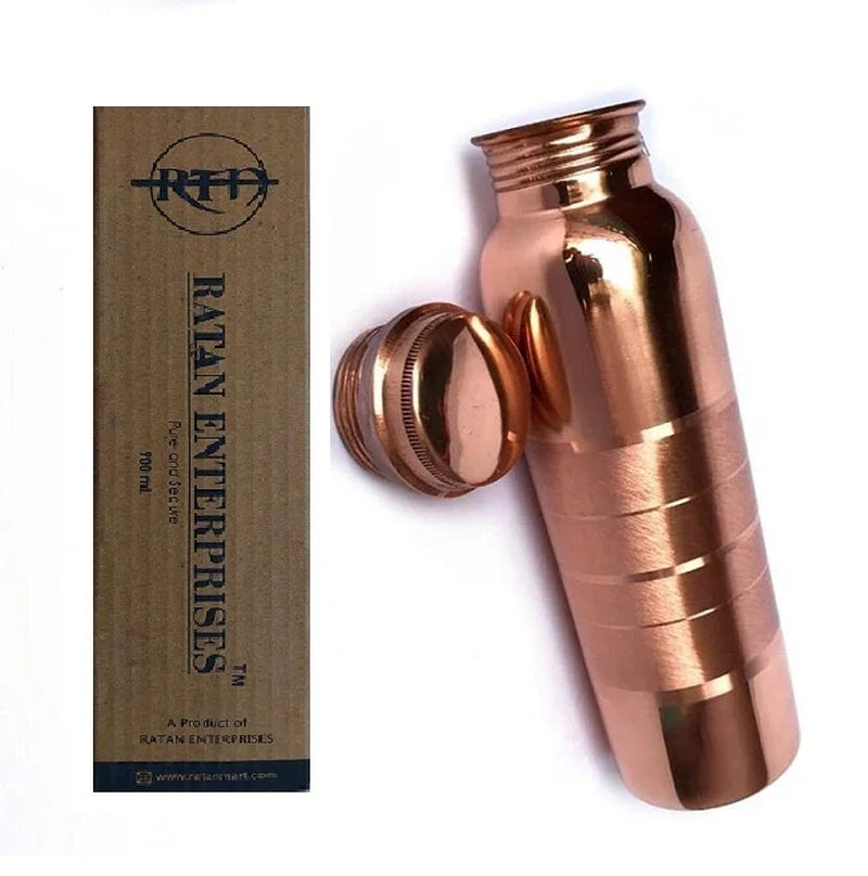 RATAN ENTERPRISES Pure Copper Silver Line Water Bottle with Lid 900 ML