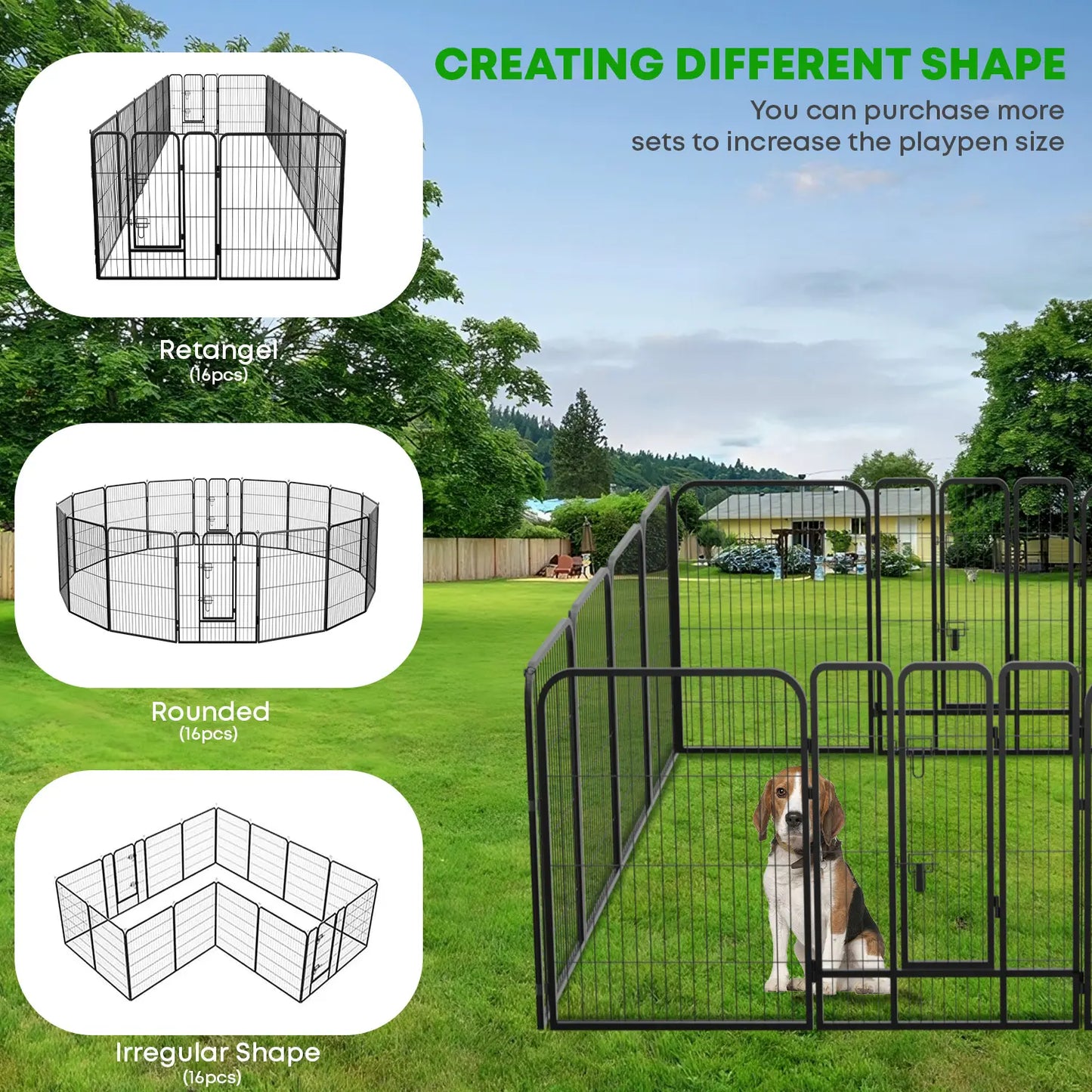 Dog Fence, 4/6/8/12/16 Panels 24"\32"\40"H Foldable Dog Playpen, Exercise Heavy Duty Metal Dog Cage for Yard, Lockable Double Door Pet Fence Indoor Outdoor Dog Pen for Large Medium Small Animals Pet