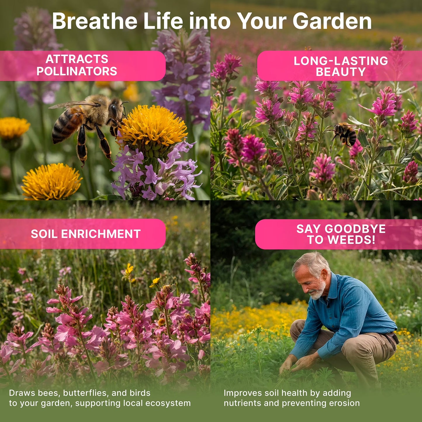 Organo Republic 21 Annual Wildflower Seeds Mix, 100,000+ Non-Gmo Heirloom Wildflower Garden Seeds