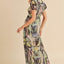 Aemi + Co Lace Detail Slit Geometric Print Short Sleeve Maxi Dress