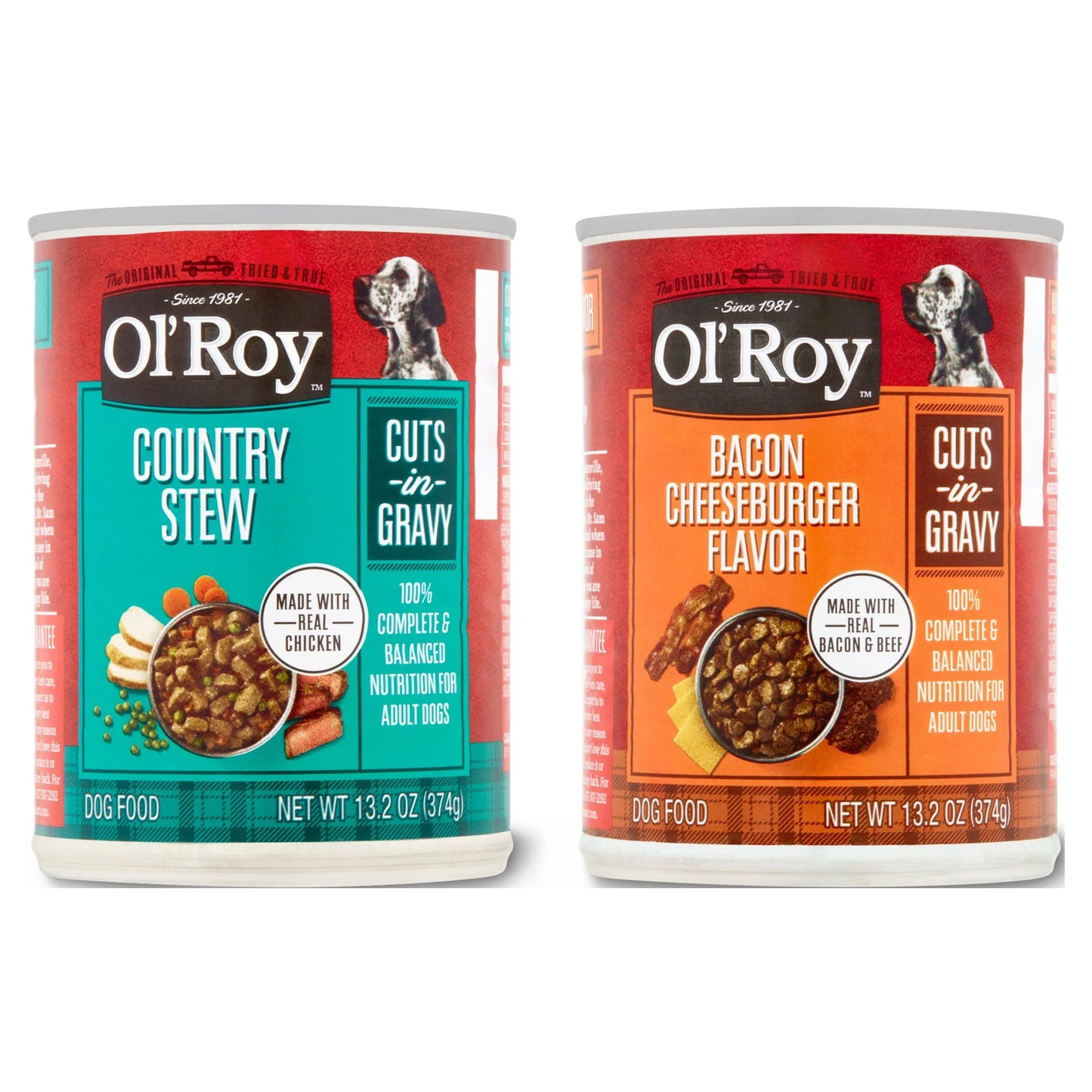 Ol' Roy Bacon Cheeseburger and Country Stew Cuts in Gravy Wet Dog Food Variety Pack, 13.2 Oz Cans, 12 Count