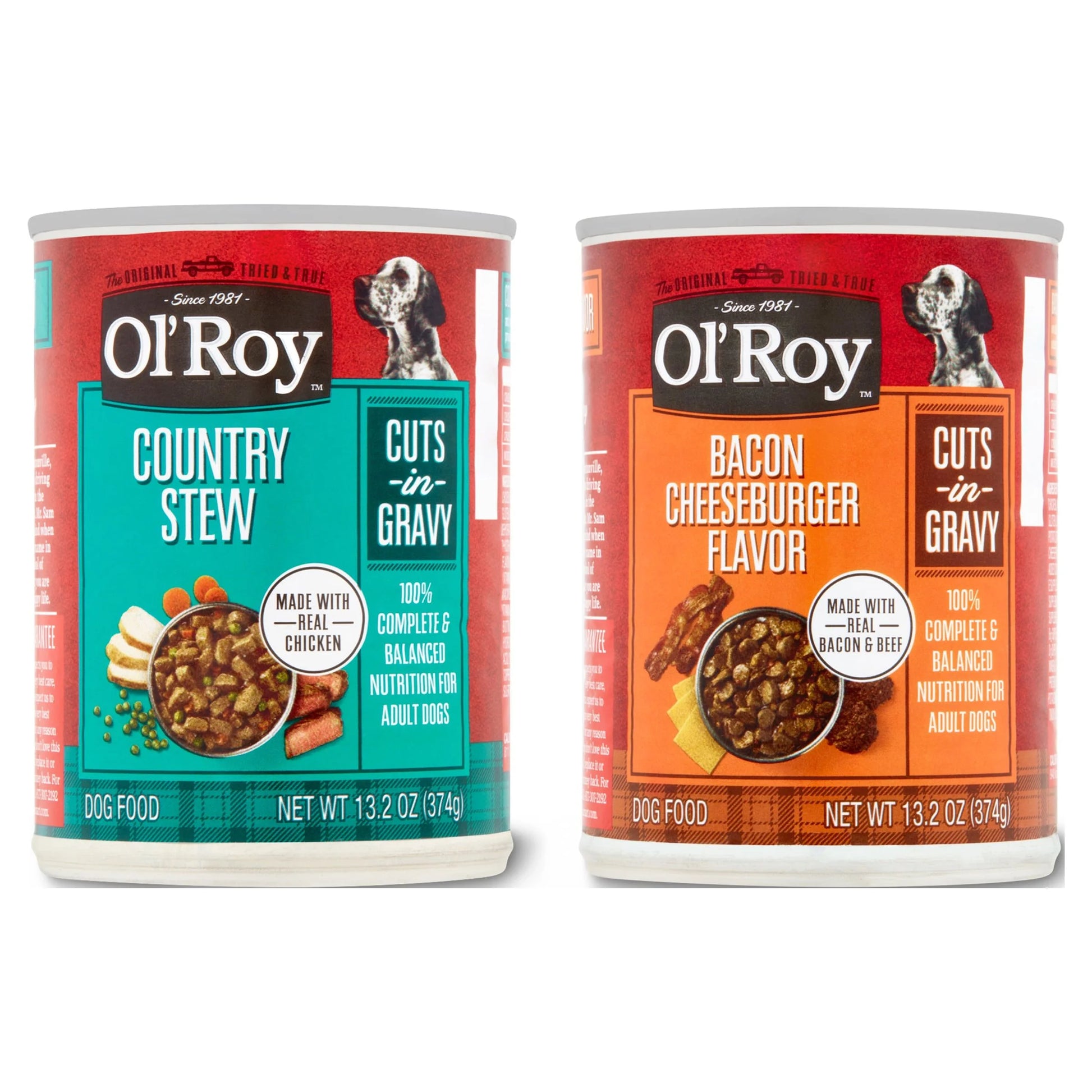 Ol' Roy Bacon Cheeseburger and Country Stew Cuts in Gravy Wet Dog Food Variety Pack, 13.2 Oz Cans, 12 Count