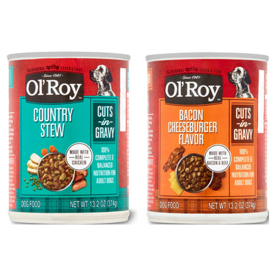 Ol' Roy Bacon Cheeseburger and Country Stew Cuts in Gravy Wet Dog Food Variety Pack, 13.2 Oz Cans, 12 Count