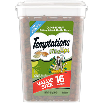 Temptations Mixups Chicken Catnip & Cheddar Flavor Crunchy and Soft Cat Treats, 16 Oz Tub