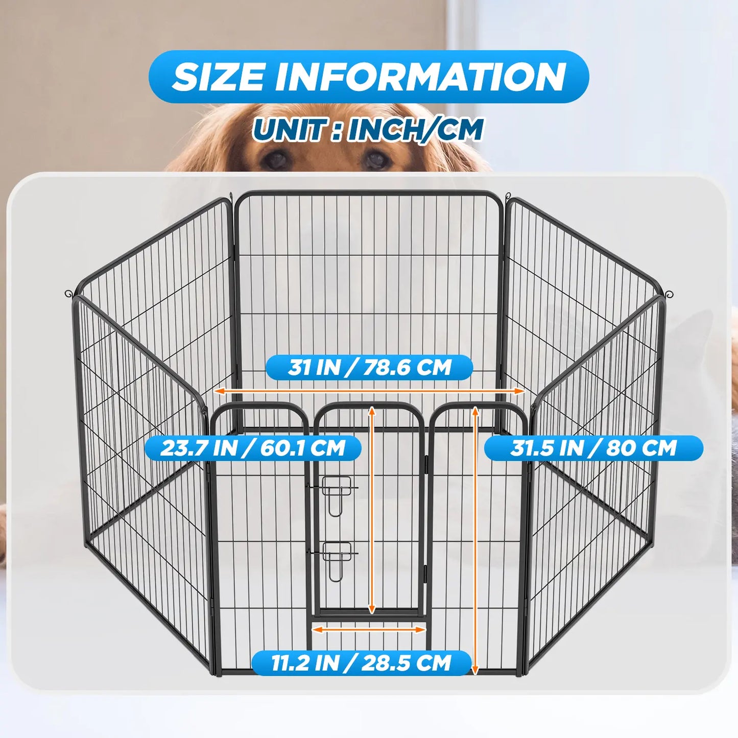 Dog Fence, 4/6/8/12/16 Panels 24"\32"\40"H Foldable Dog Playpen, Exercise Heavy Duty Metal Dog Cage for Yard, Lockable Double Door Pet Fence Indoor Outdoor Dog Pen for Large Medium Small Animals Pet
